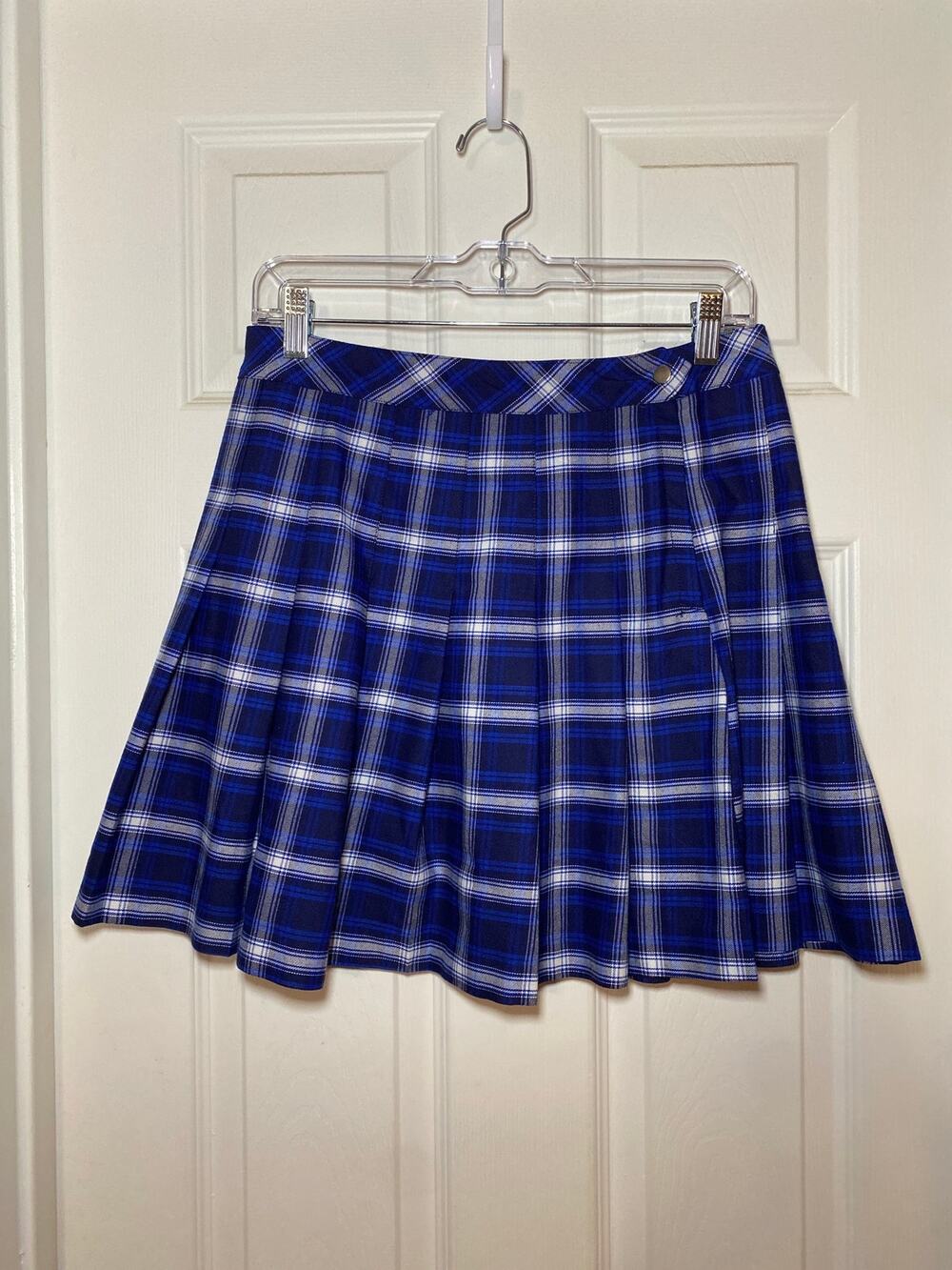 H&M Divided Royal Blue Plaid Pleated Mini Skirt Size 6 Preppy Schoolgirl Y2K